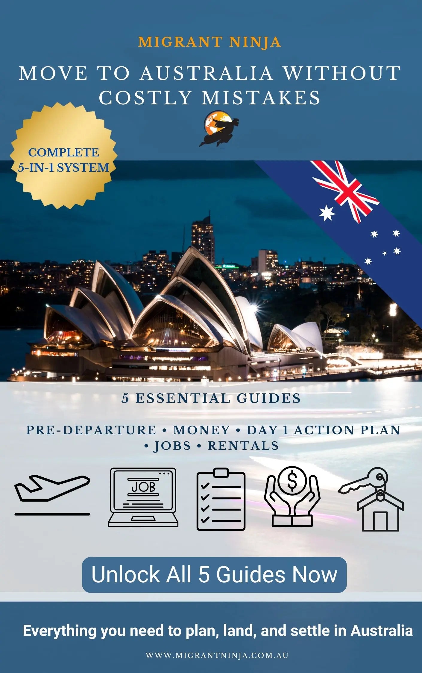 Migrant Ninja Australia Starter Pack (5-Part System) - Avoid the $2,400+ Newcomer Mistakes & Set Up Your Life the Right Way! Migrant Ninja